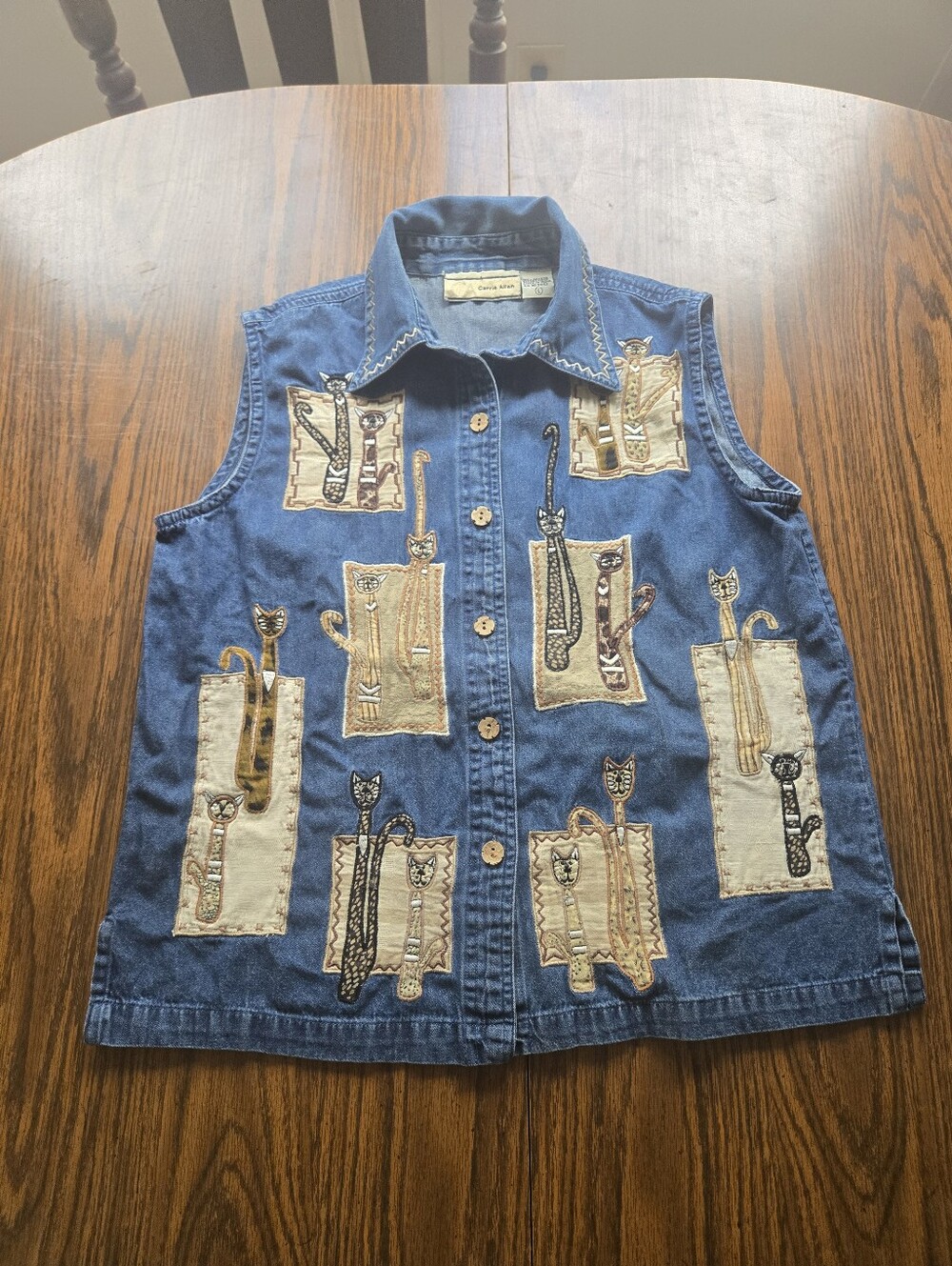 Carrie Allen Button Down Vest Shirt With Cat Patches